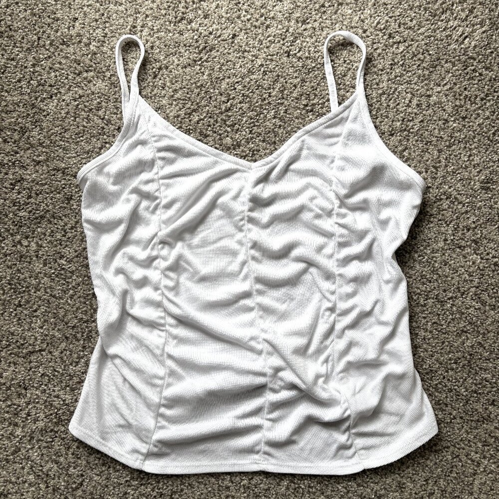 Urban Outfitters Kimchi Blue Ribbed Crop Tank with ruching, size L in white
